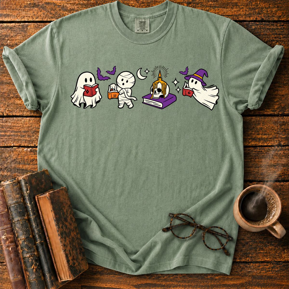 Spooky Reading Ghost Mummy Halloween T-Shirt