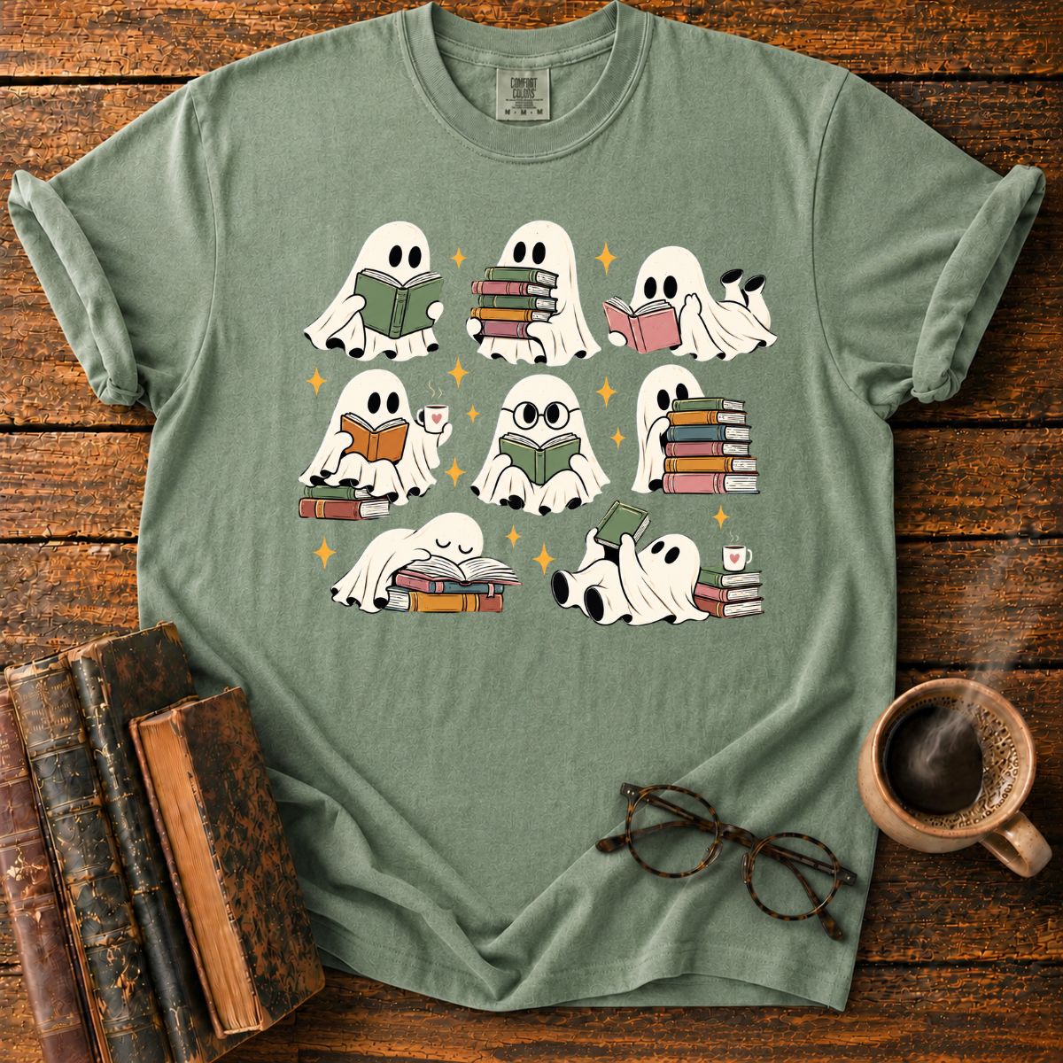 Cozy Ghosts Reading Books T-Shirt