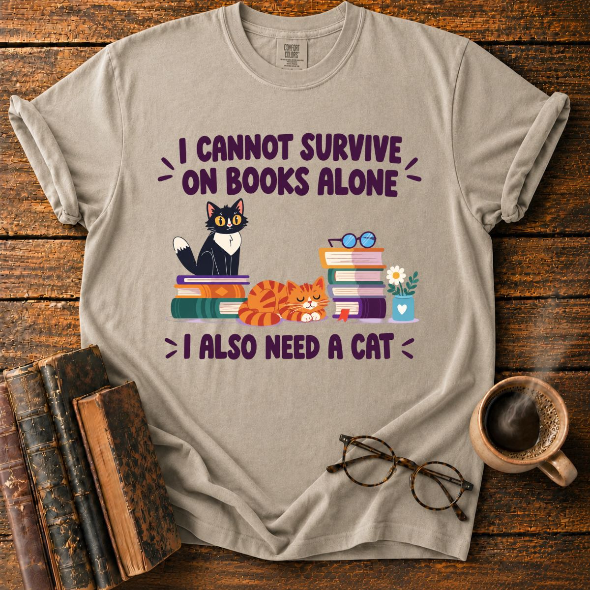 Books and Cats Lover Funny T-Shirt