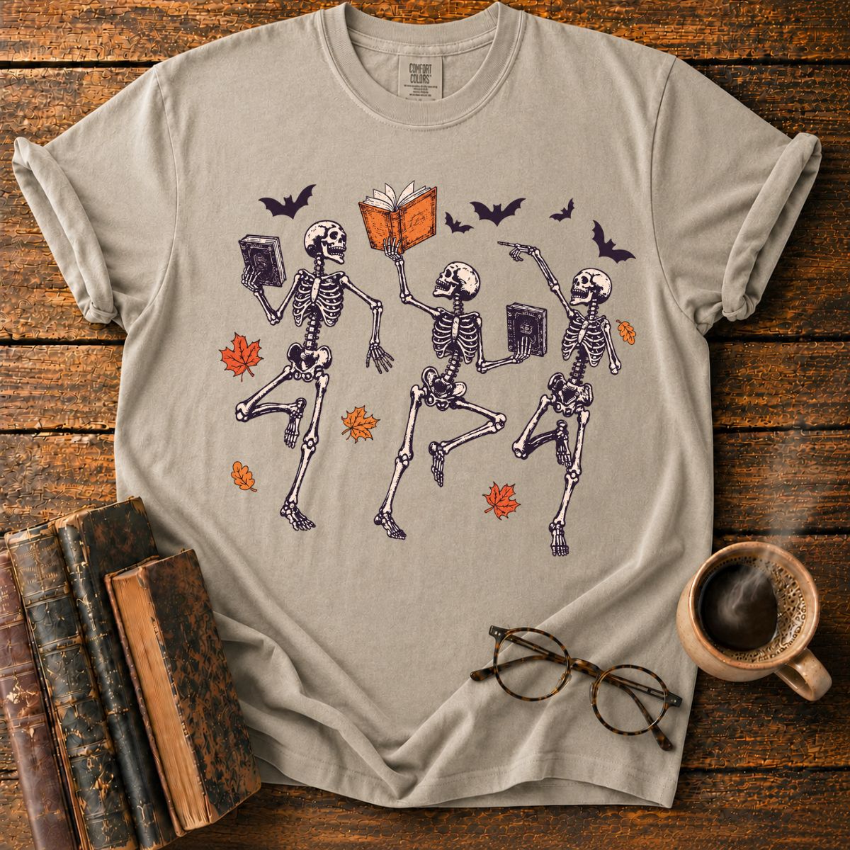 Dancing Skeletons with Haunted Books T-Shirt