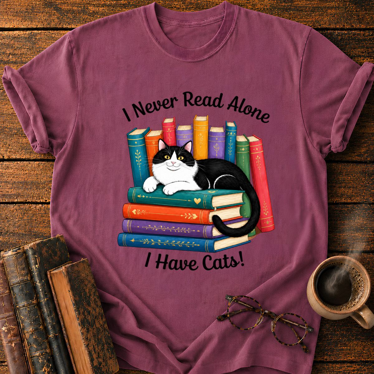 Tuxedo Cat’s Colorful Book T-Shirt