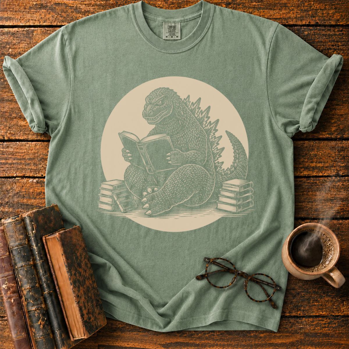 Godzilla Reading Among Books T-Shirt