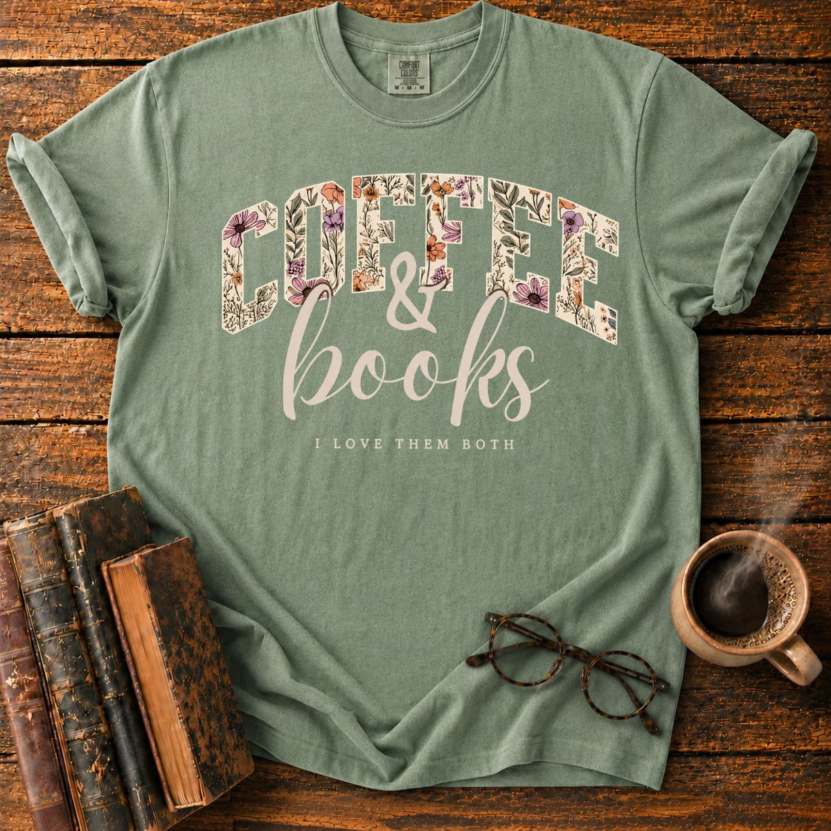 Coffee & Books Floral T-Shirt