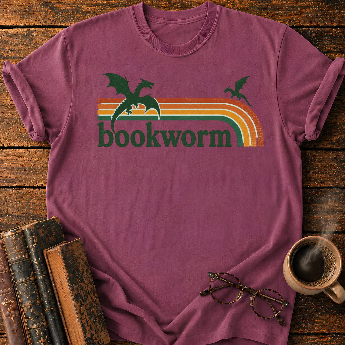 Retro Dragon Bookworm Emblem T-Shirt