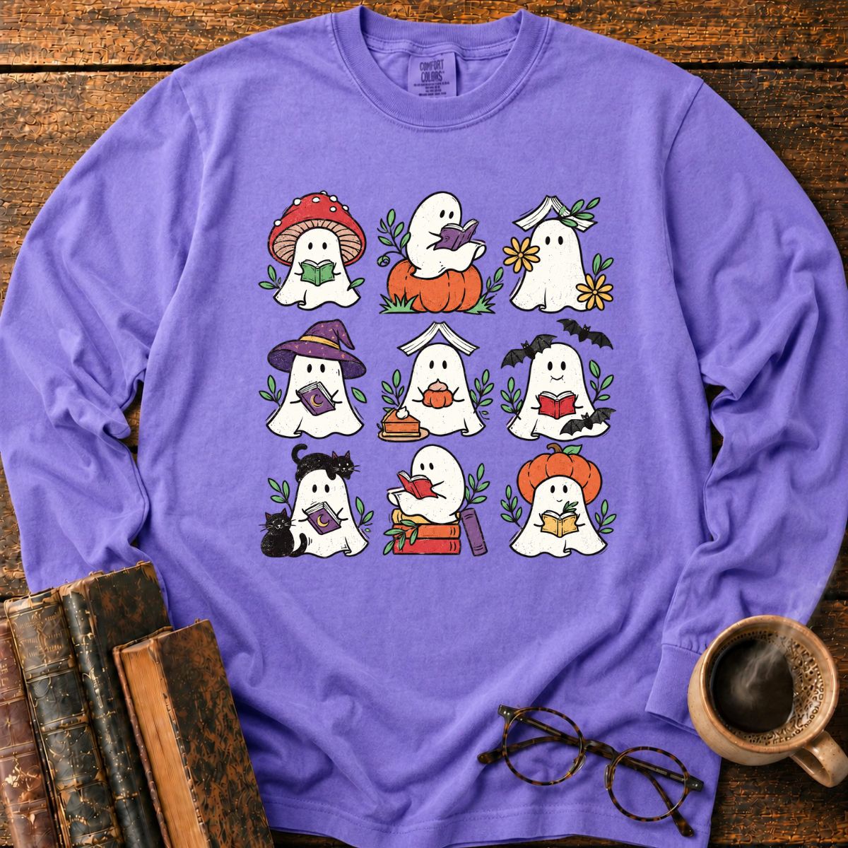 Ghosts Reading Books LS T-Shirt
