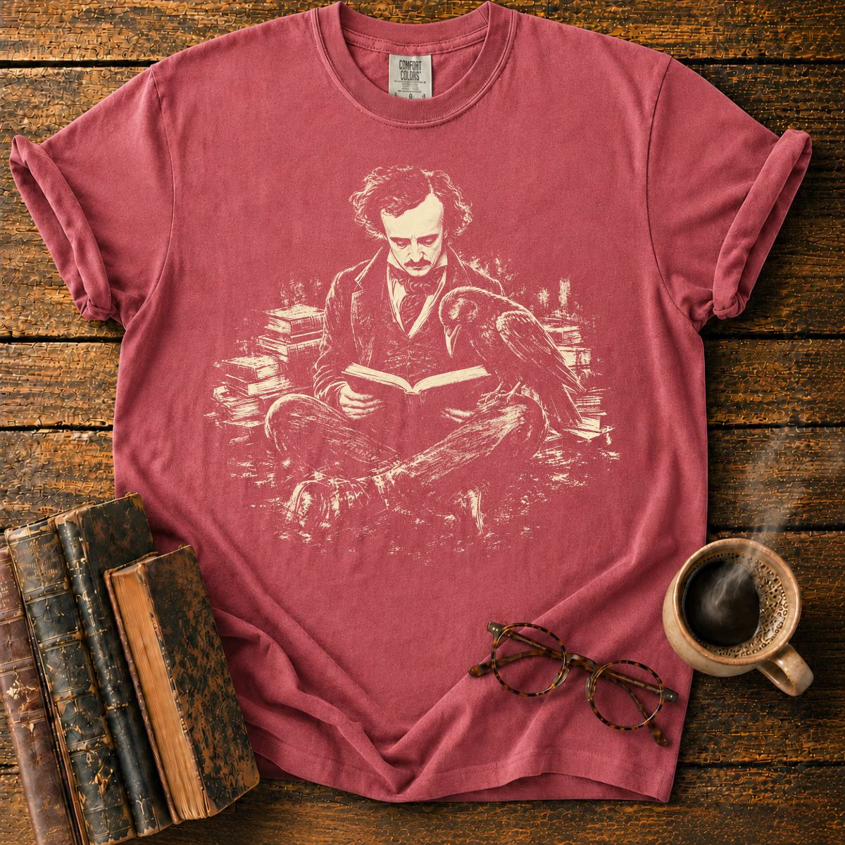 Edgar Allan Poe Reading With Raven T-Shirt