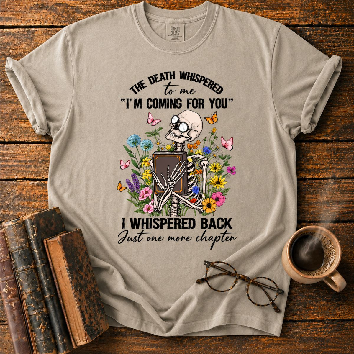 Skeleton’s Floral Bookish Whisper T-Shirt
