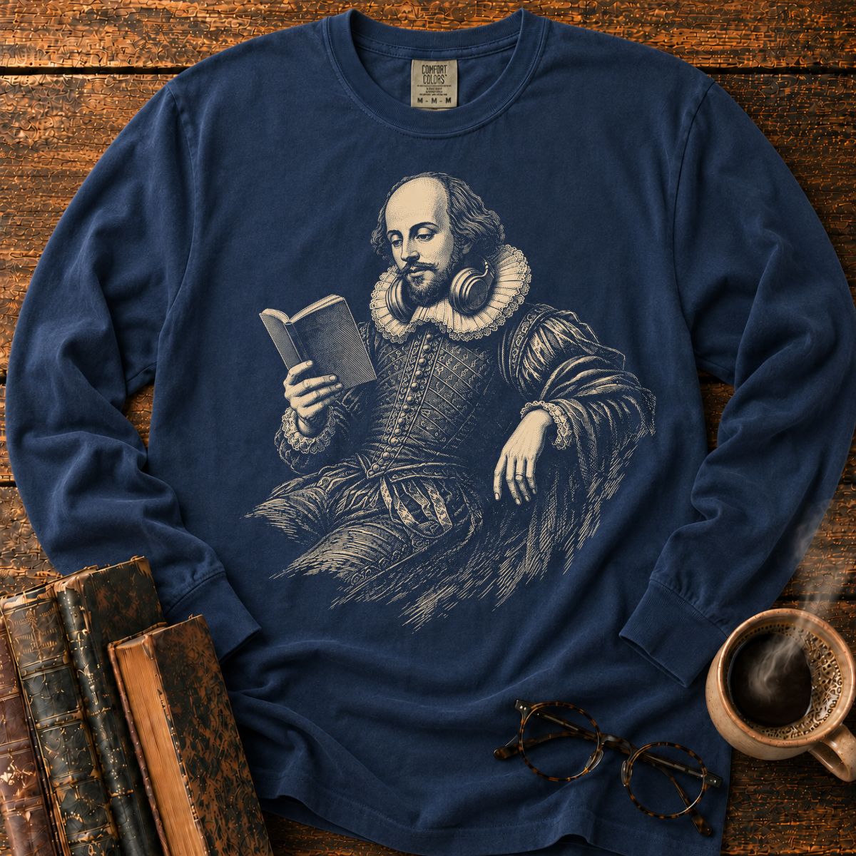 Shakespeare Reading With Headphones LS T-Shirt