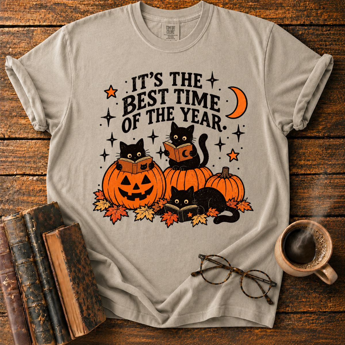 Black Cats Reading Pumpkin Halloween T-Shirt