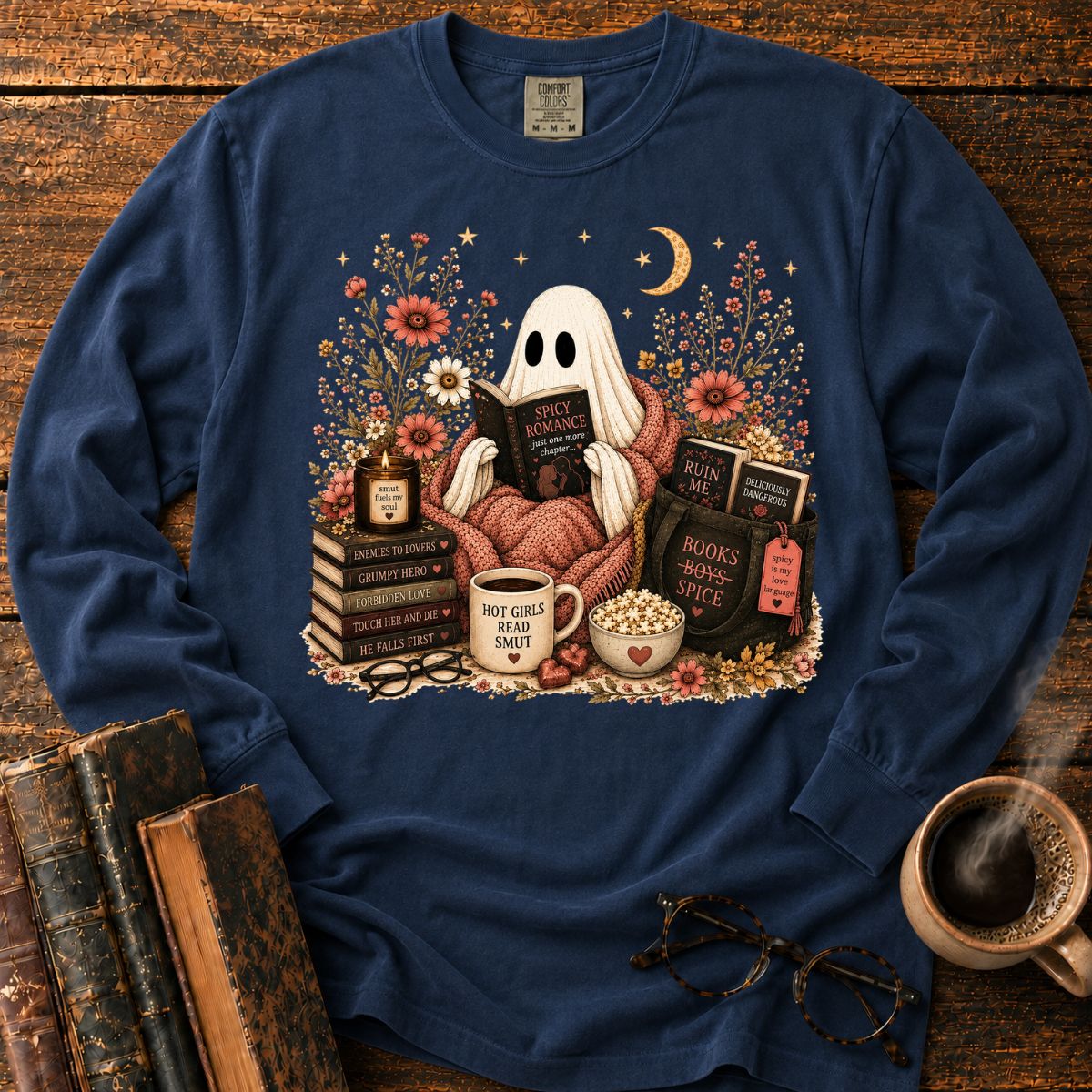 Ghost Reading Spicy Romance LS T-Shirt
