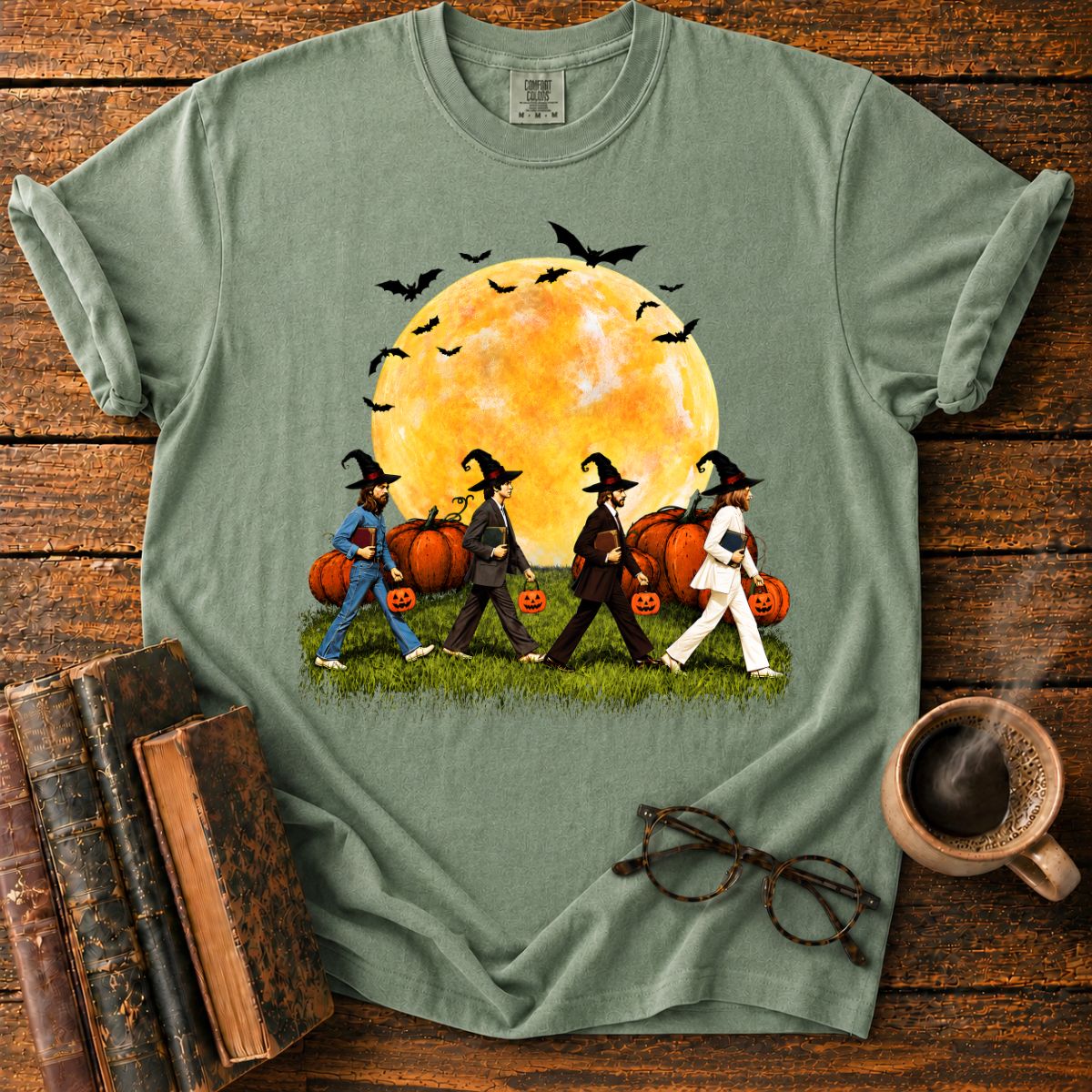 Witch Quartet with Books and Pumpkins T-Shirt
