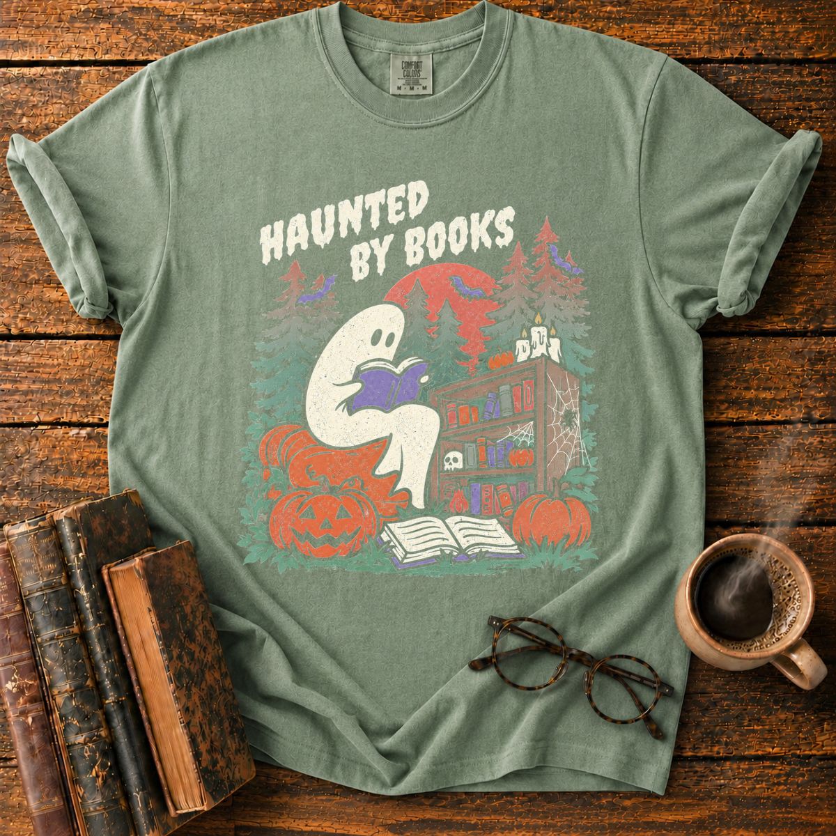 Haunted by Books Ghost Halloween T-Shirt
