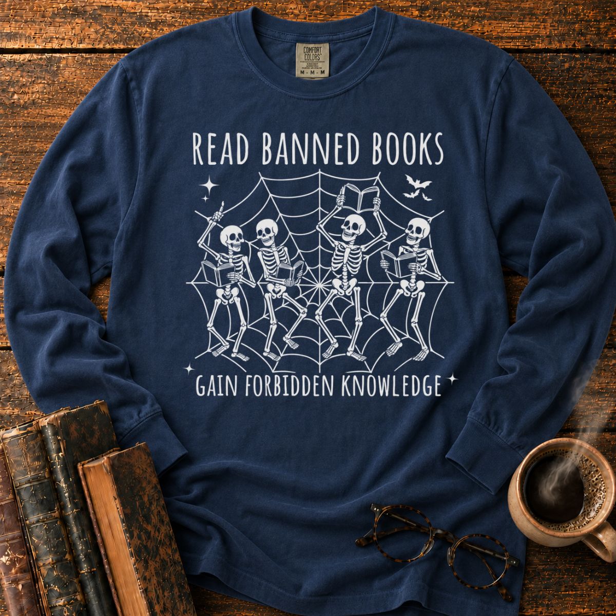 Dancing Skeletons Reading Banned Books Long Sleeve T-Shirt