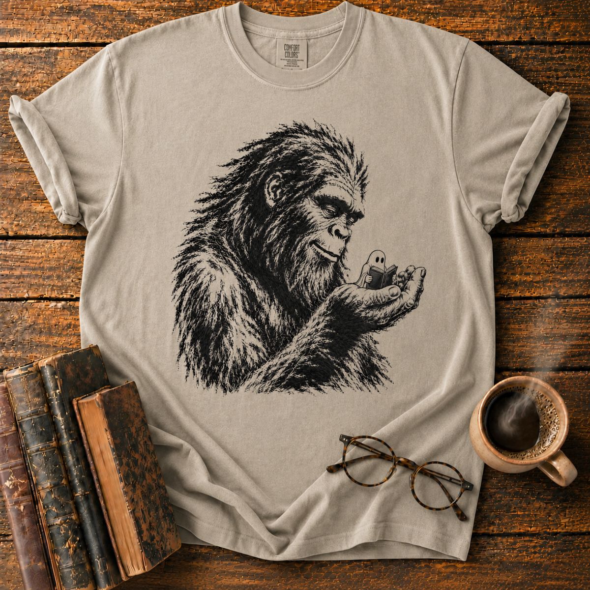 Gentle Sasquatch Reading with Ghost T-Shirt