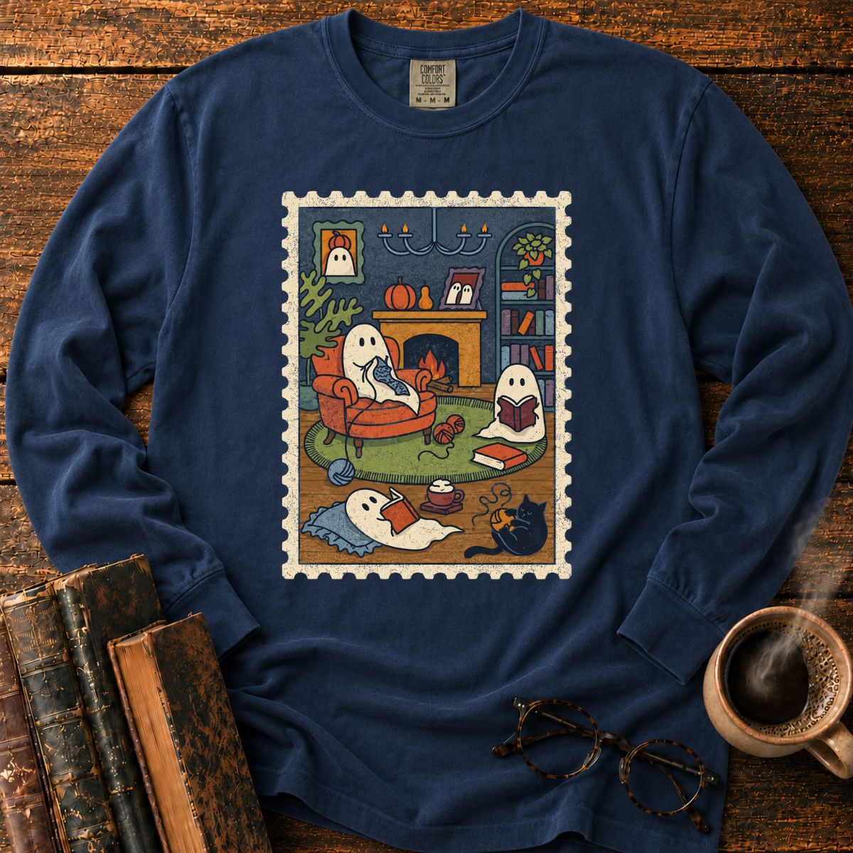 Cozy Ghosts Library LS T-Shirt