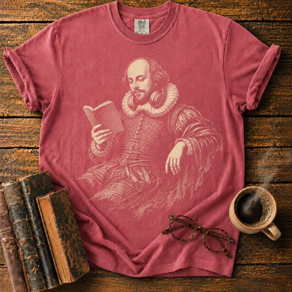 Shakespeare Reading With Headphones T-Shirt