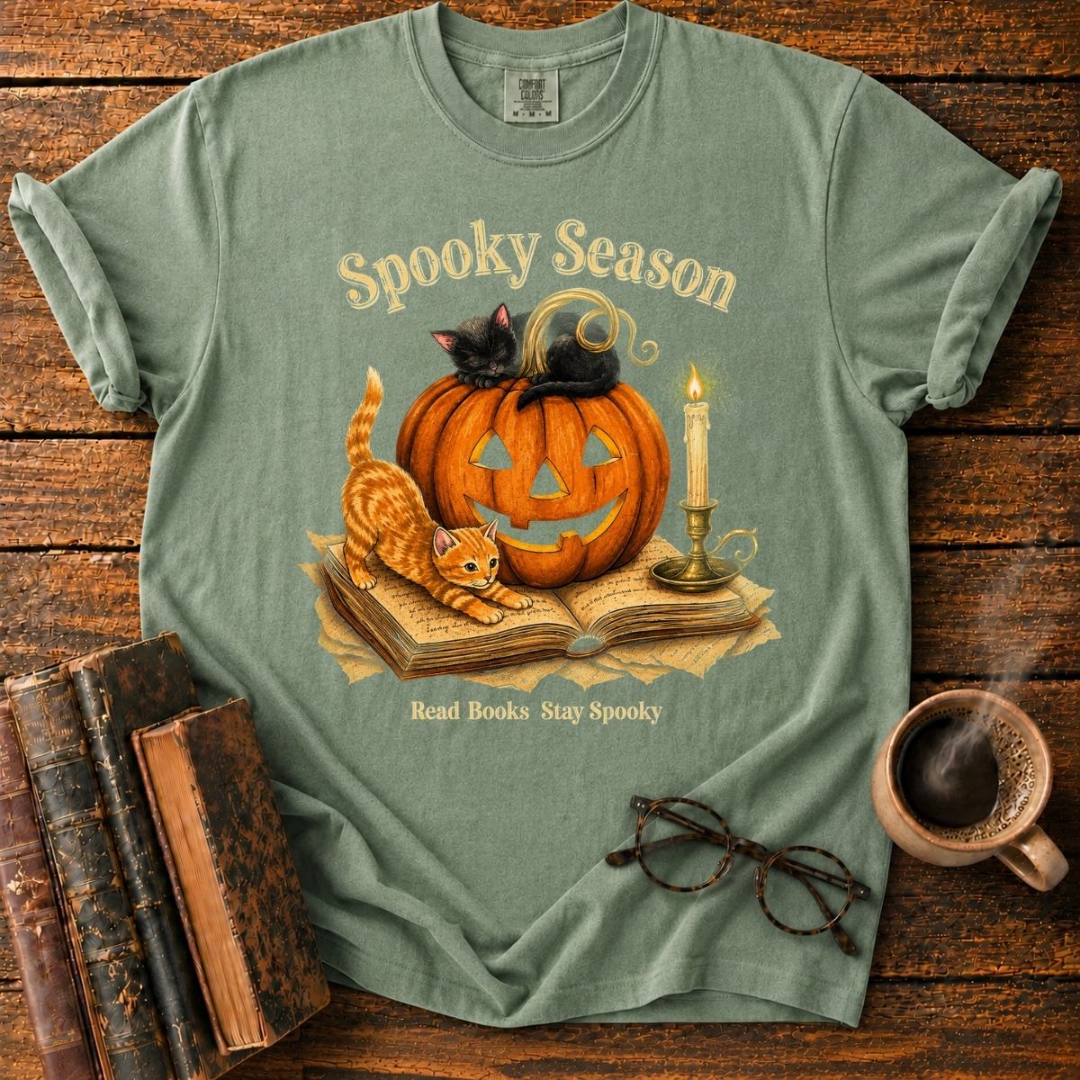 Spooky Season_ Pumpkin, Cats & Books T-Shirt