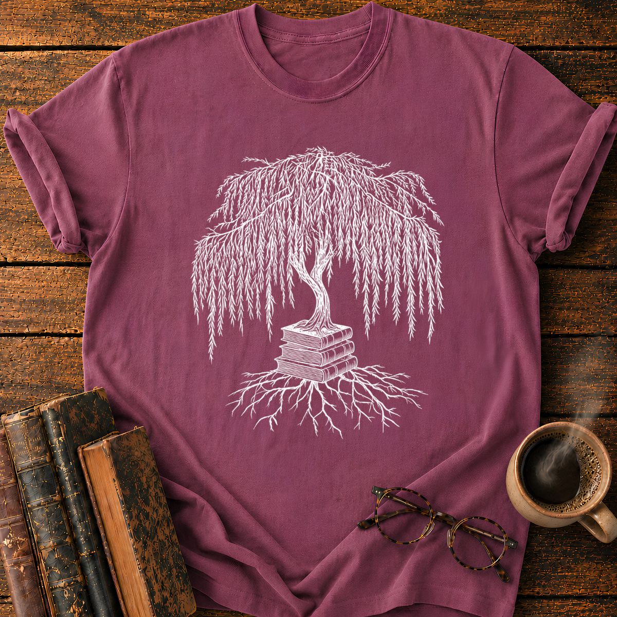 Weeping Willow Growing from Books T-Shirt