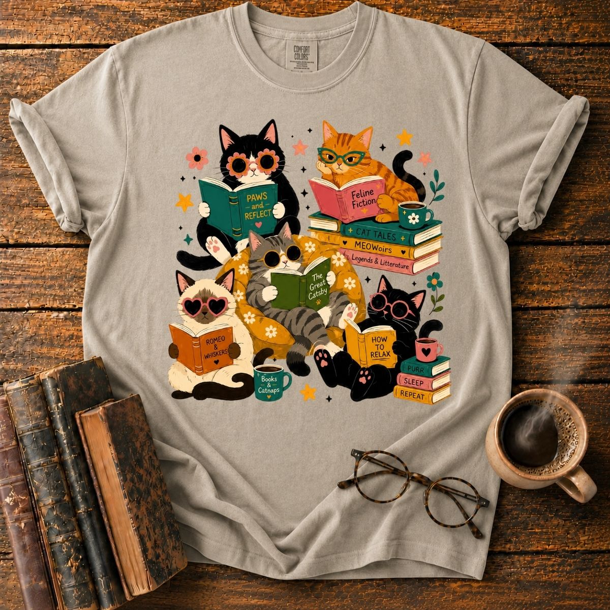 Cats’ Cozy Reading Book T-Shirt