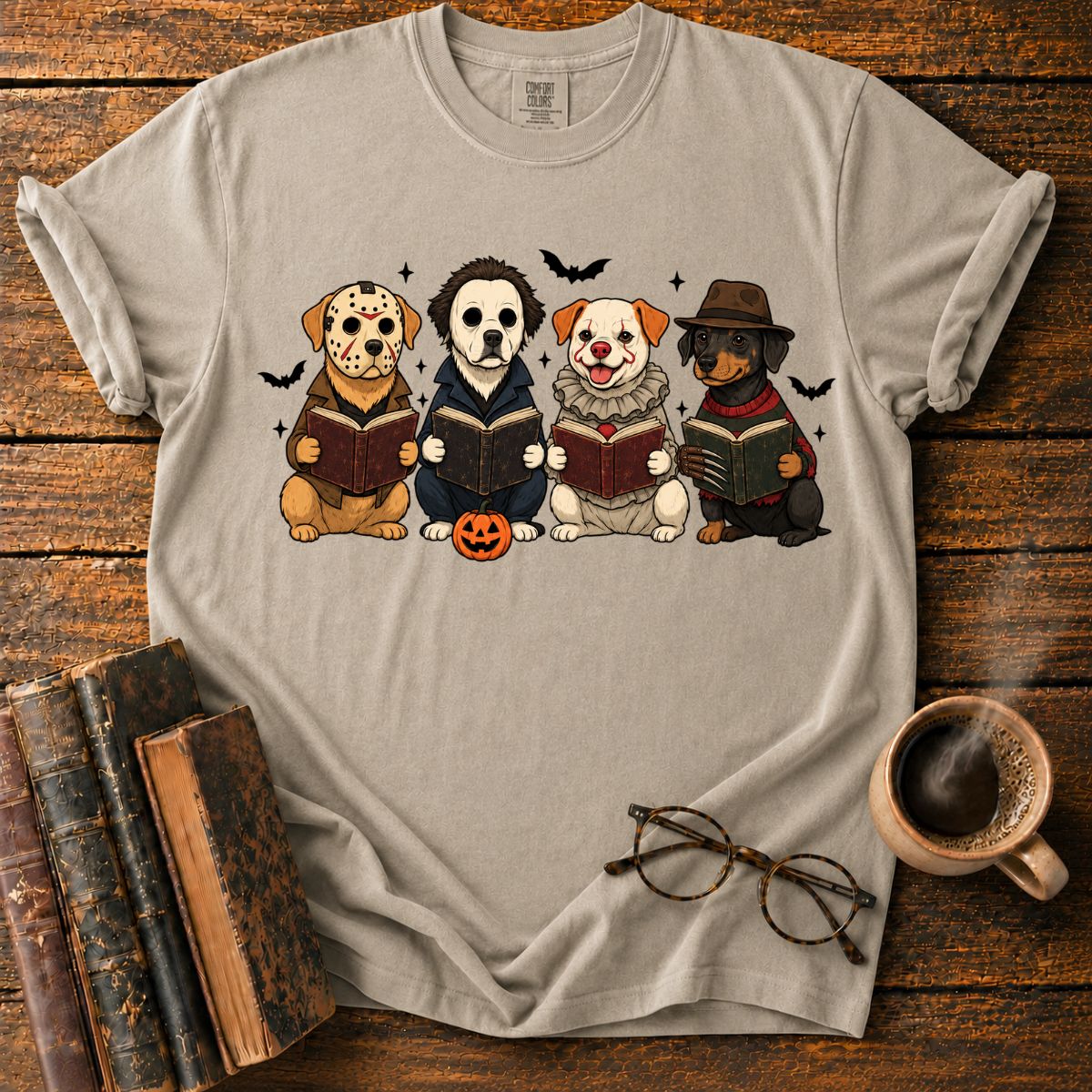 Four Halloween Dogs Reading Together T-Shirt