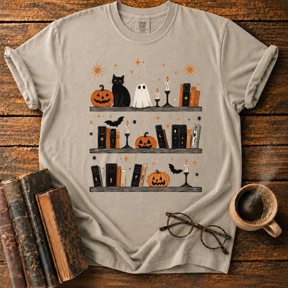 Spooky Halloween Bookshelf Display T-Shirt