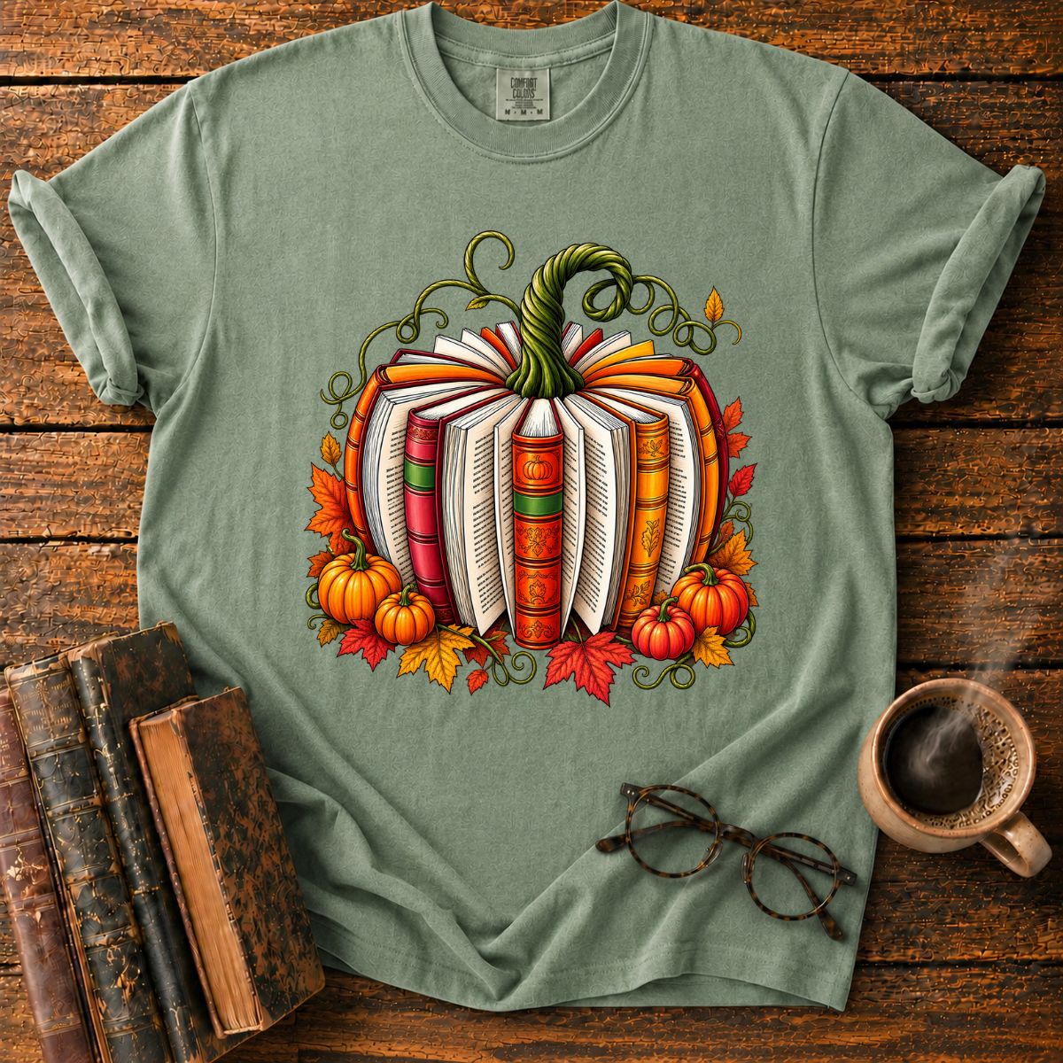 Whimsical Autumn Book Pumpkin T-Shirt