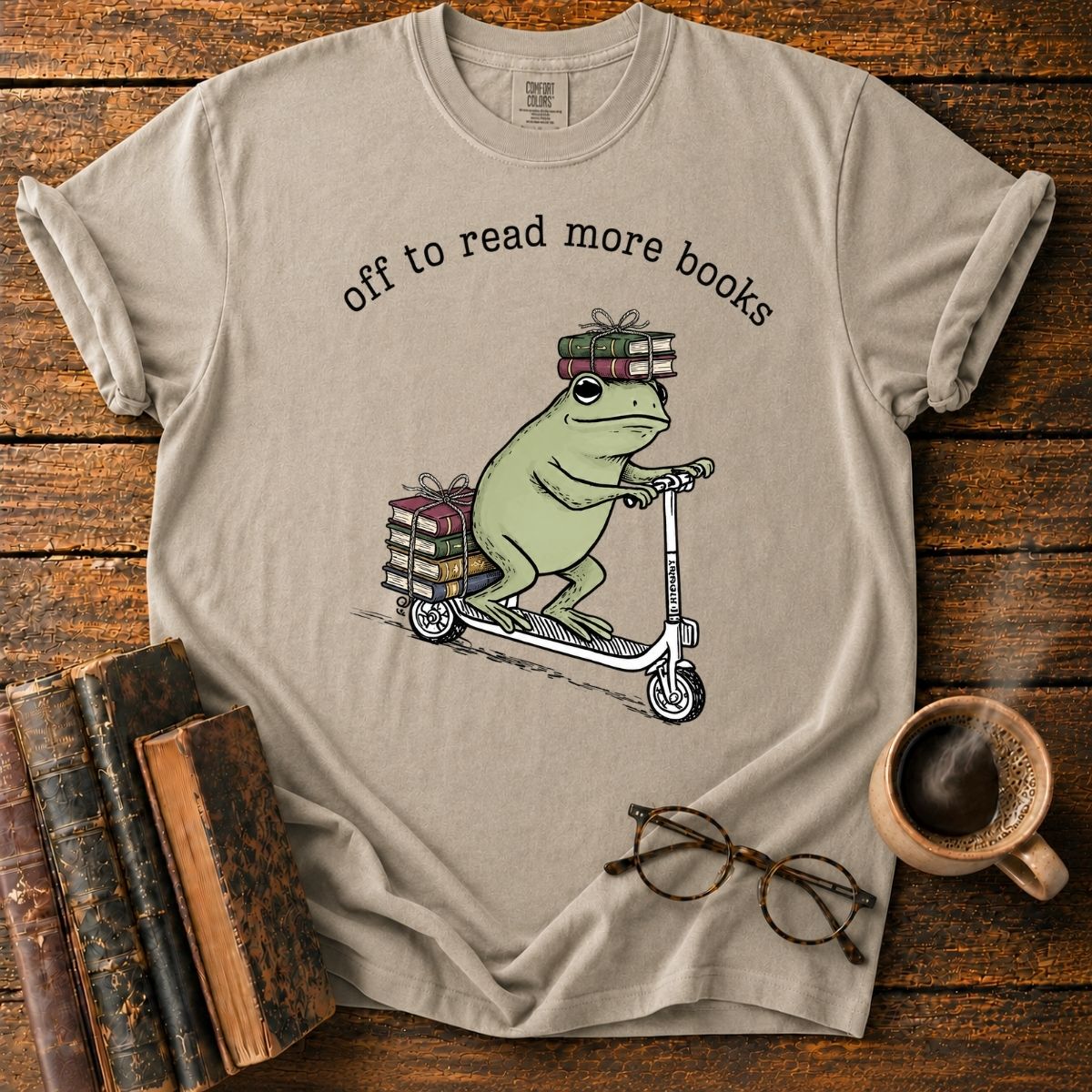 Frog’s Bookish Scooter Adventure T-Shirt