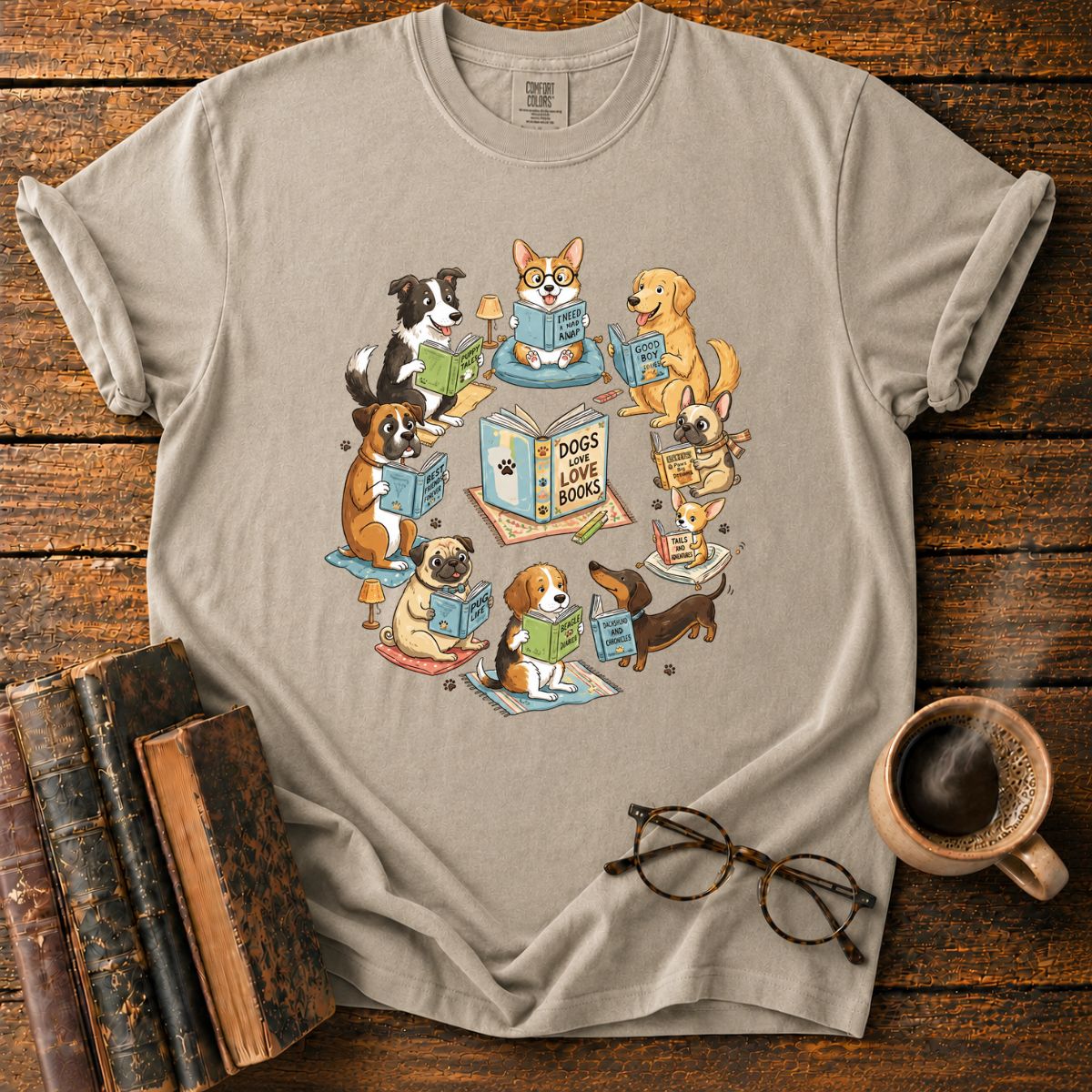 Cozy Dogs in a Reading Circle T-Shirt