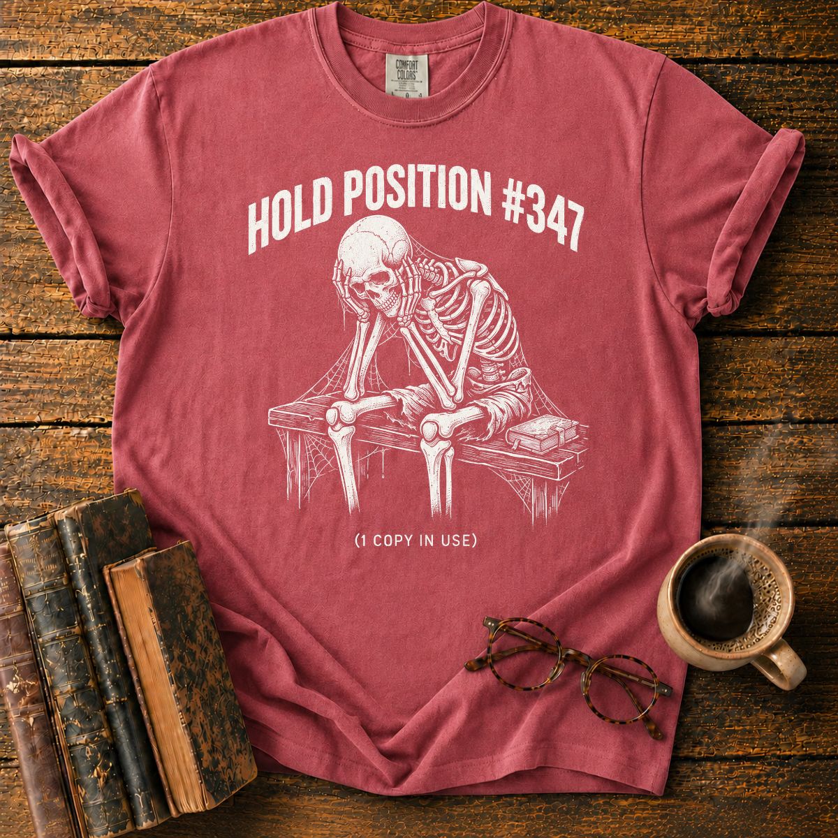 Library Hold Position Skeleton Funny T-Shirt