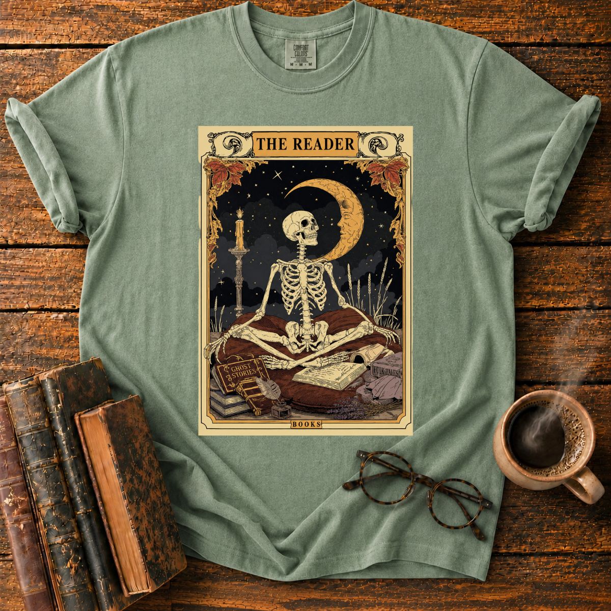 The Reader_ A Moonlit Literary Tarot T-Shirt