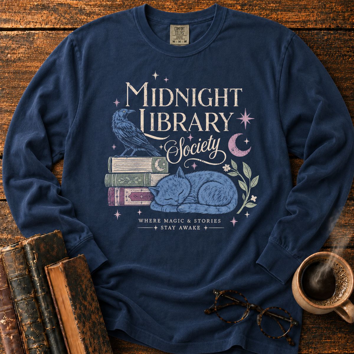 Midnight Library Society Cat LS T-Shirt