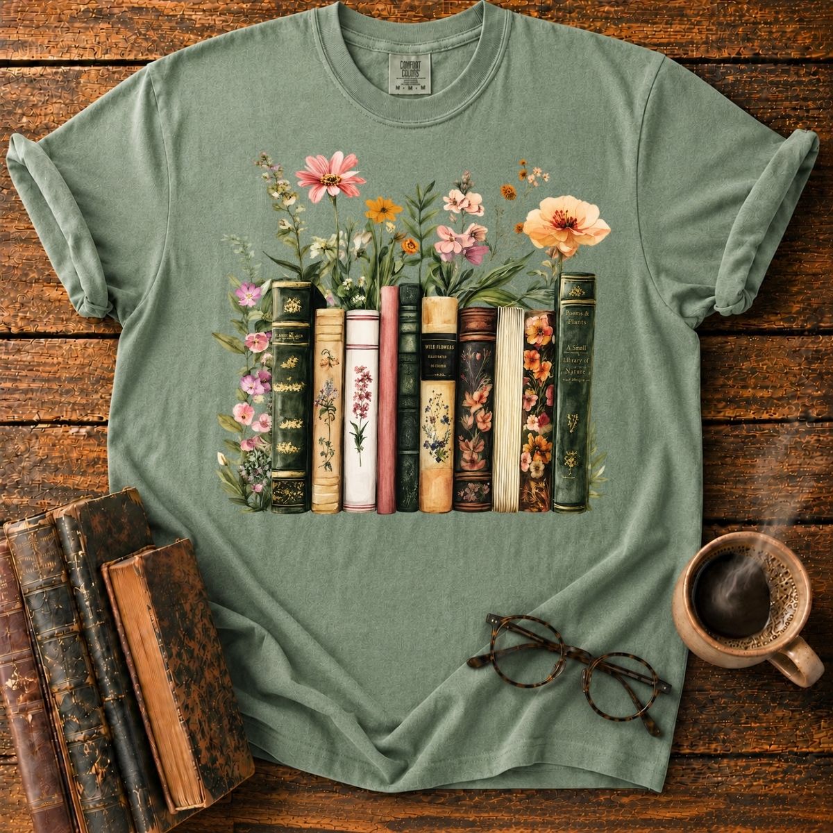 Vintage Books with Wildflowers T-Shirt