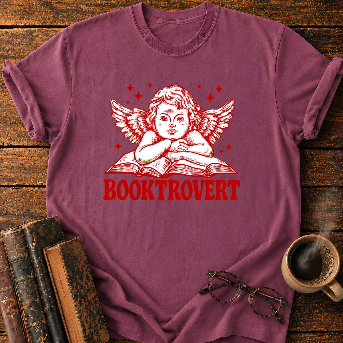 Bookish Cherub on Vintage Wings T-Shirt