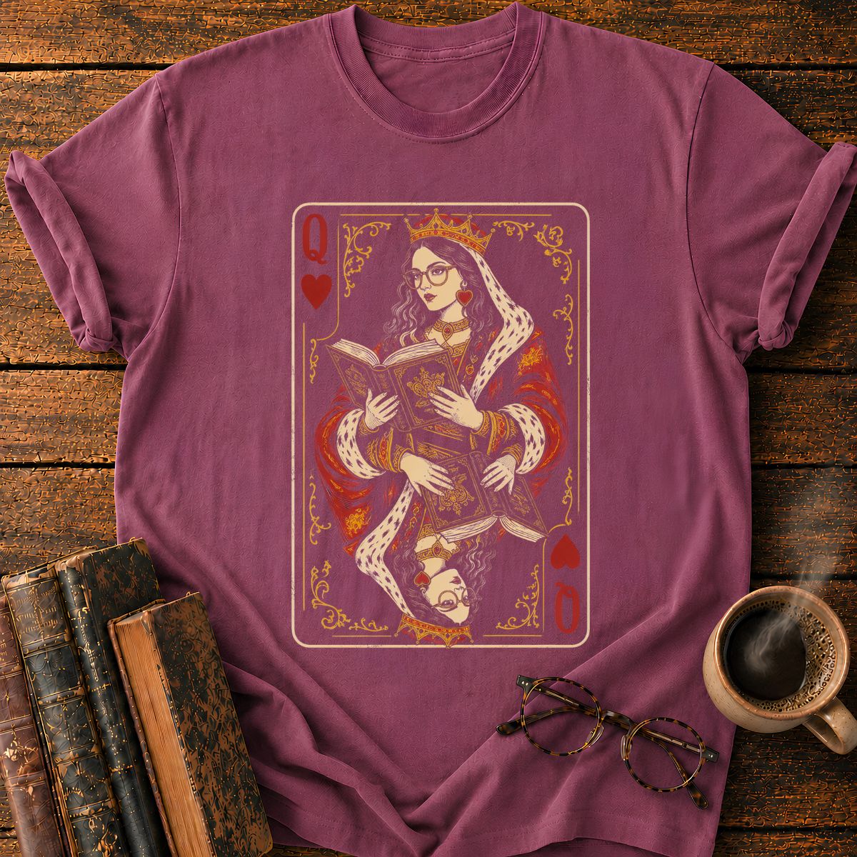 Queen of Hearts Reading Antique Book T-Shirt