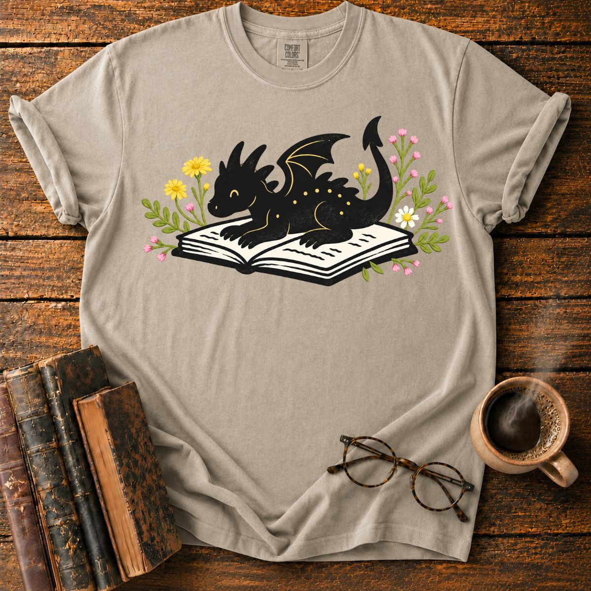 Dragon Reading Among Flowers T-Shirt