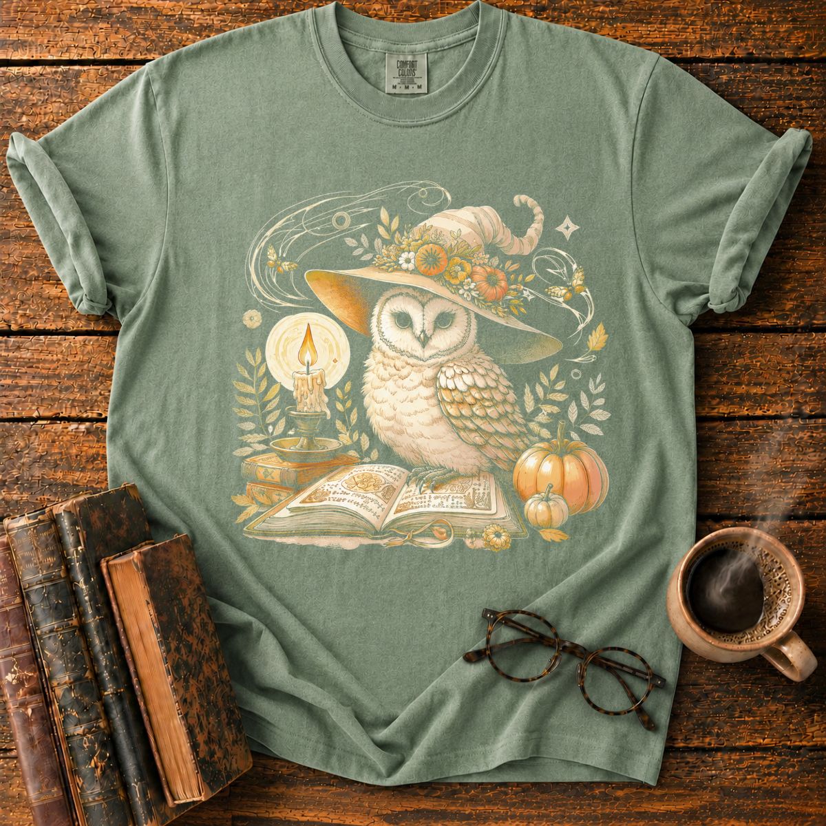 Whimsical Witch Owl Autumn Still Life T-Shirt