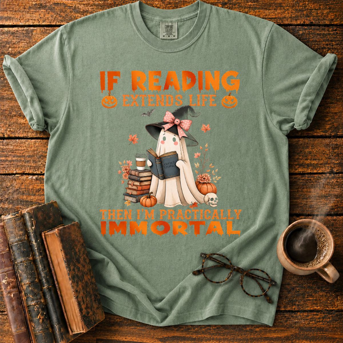 Cute Ghost Reading Halloween T-Shirt