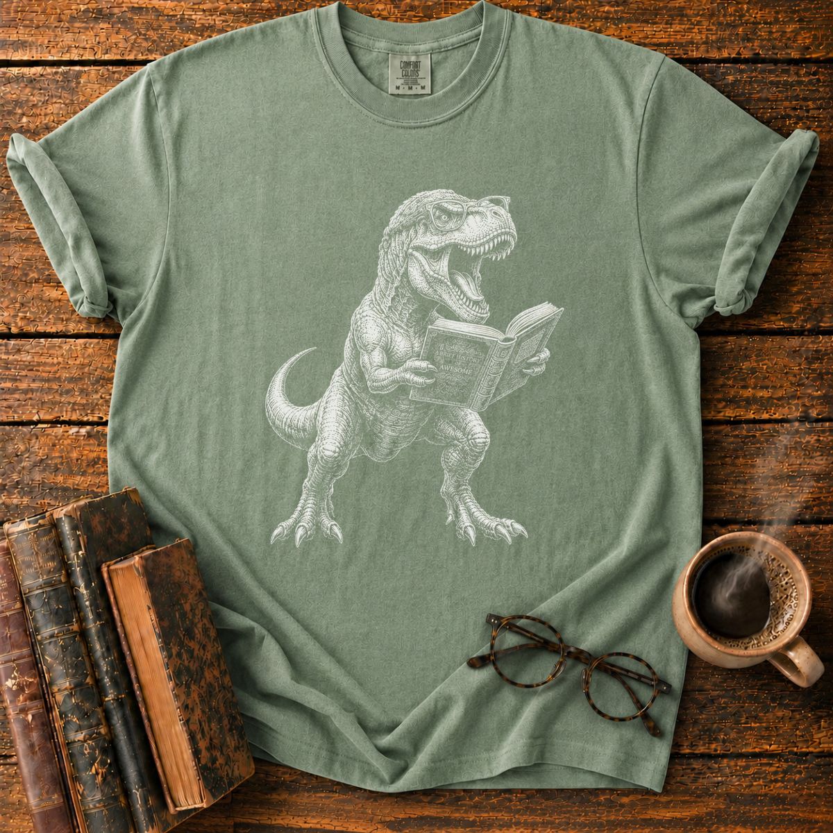 Nerdy T. Rex Reading T-Shirt