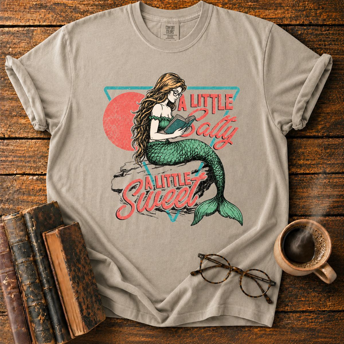 Mermaid Reading in Retro Salty Sweet Style T-Shirt
