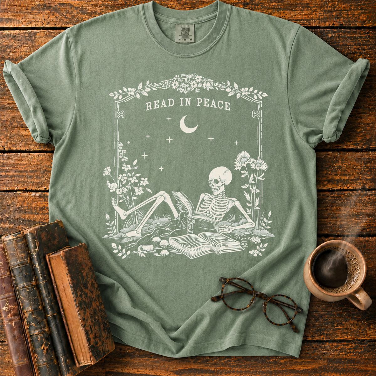 Read in Peace Floral Skeleton T-Shirt