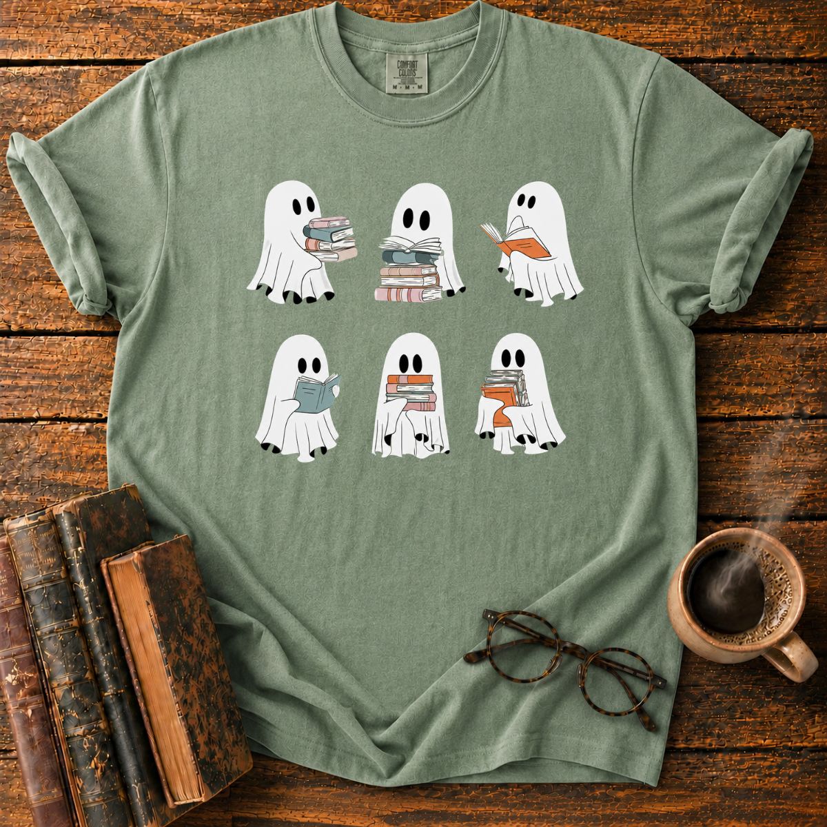 Cute Ghosts Reading Books T-Shirt
