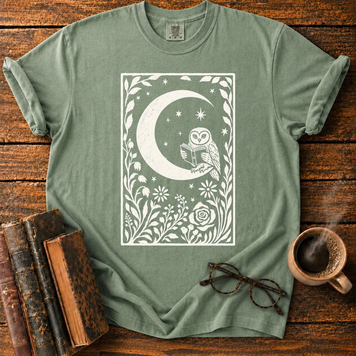 Owl Reading Beneath the Stars T-Shirt