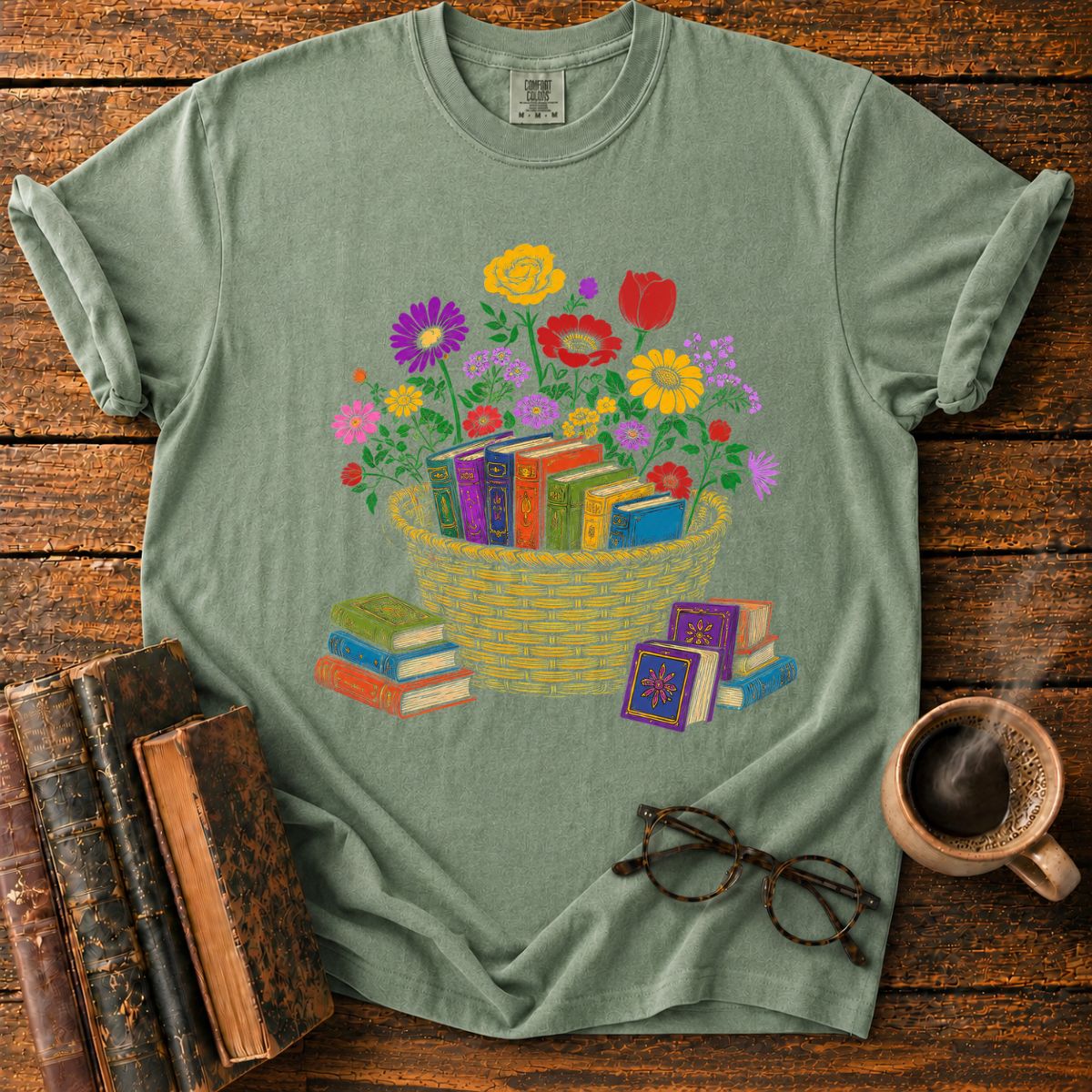 Blooming Basket of Books T-Shirt