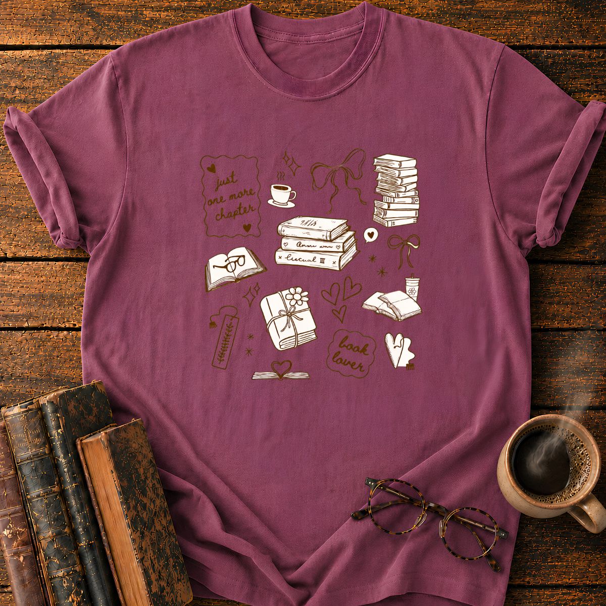 Bookish Doodle Collage in Warm T-Shirt