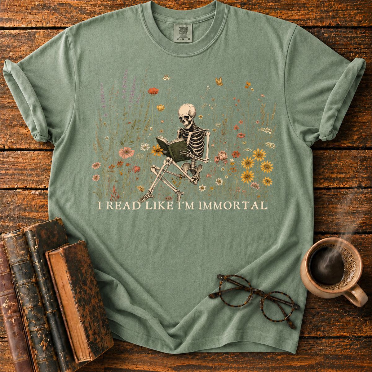 Immortal Reader in a Wildflower T-Shirt