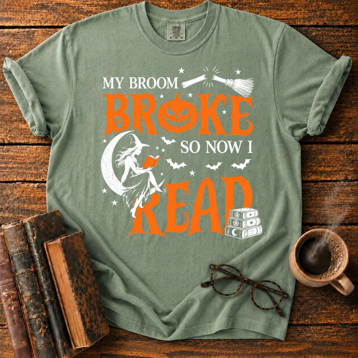 Witch Reading Beneath a Broken Broom T-Shirt