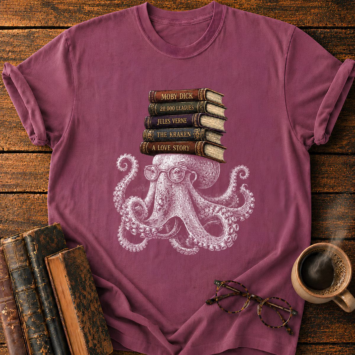 Octopus with Vintage Books T-Shirt