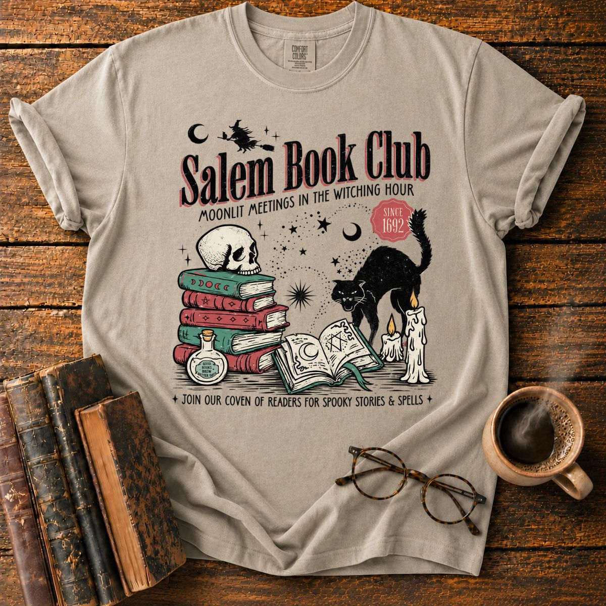 Salem Book Club Black Cat Witchy T-Shirt