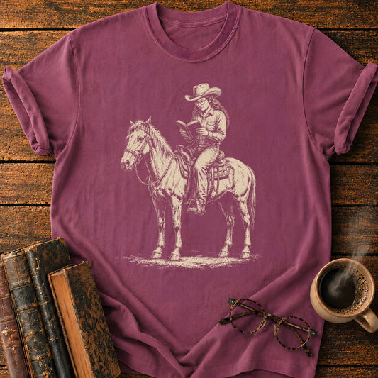 Cowgirl Reading on Horseback T-Shirt
