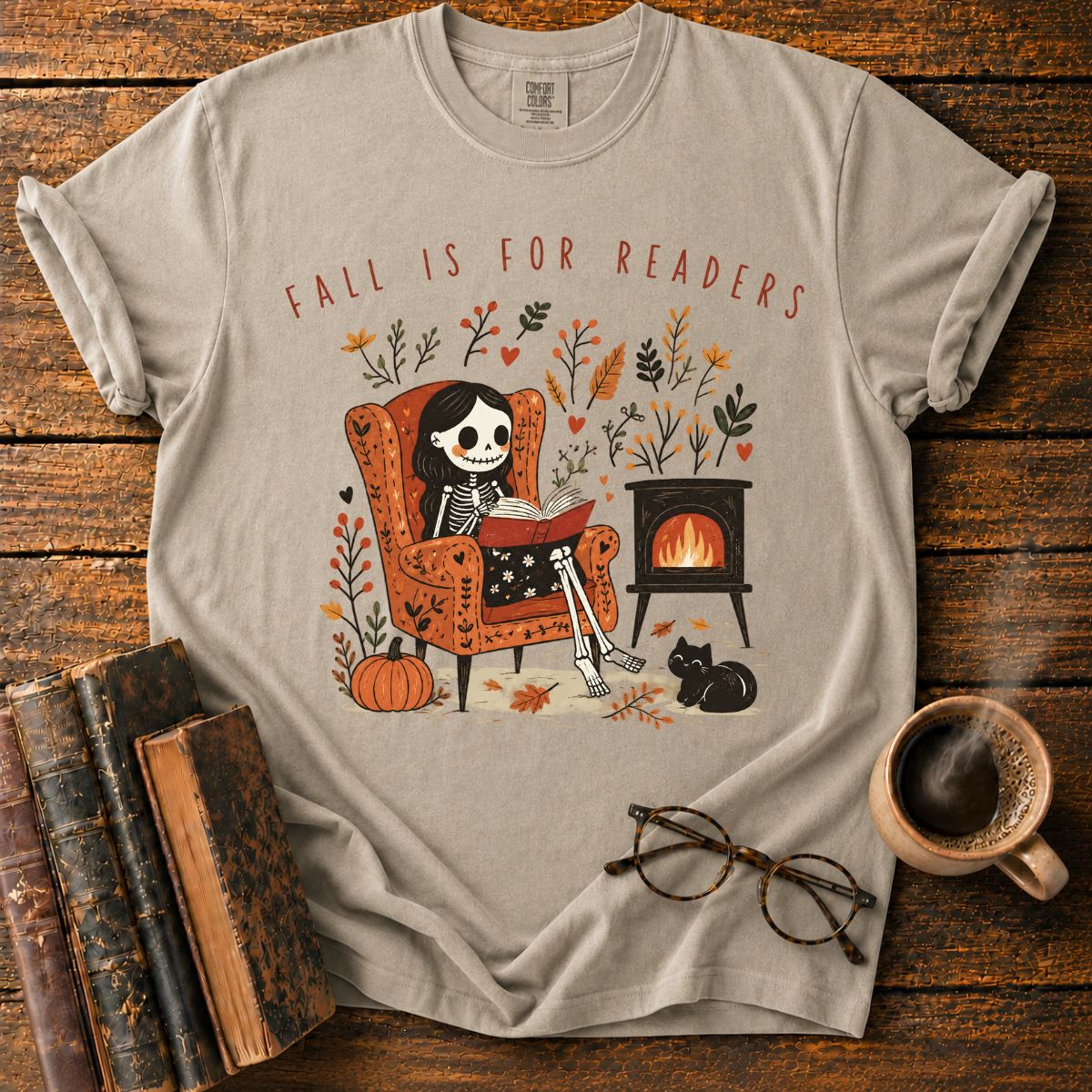Fall Is for Readers Cozy Skeleton T-Shirt